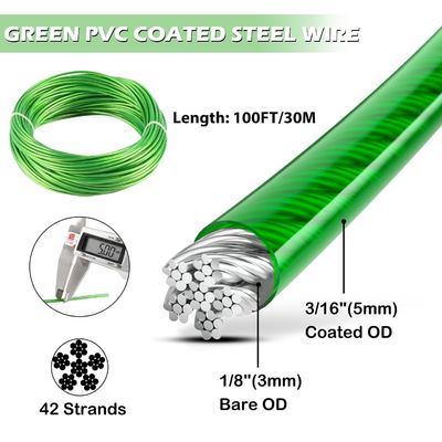 سعر جيد 7x7 / 7x19 كابلات طائرات مطلية بالفينيل كابل فولاذي مجلفن حبل سلكي مطلي PVC حبل سلكي 1/8