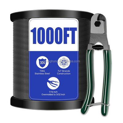 سعر جيد حبل سلكي مطلي بالفينيل غير سبائكي أسود 304 من الفولاذ المقاوم للصدأ 1/16