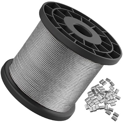 سعر جيد كابل فولاذي مجلفن للبناء 7 × 7 قطر 3/64 بوصة حبل سلكي بطول 100 قدم متصل