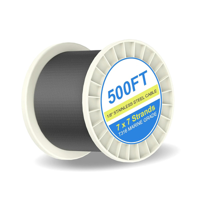 سعر جيد سلك حبل متوفر 1/8 بوصة كابل طائرة من الفولاذ المقاوم للصدأ 500 قدم 7x7 حبل سلك حبل للبناء الانترنت