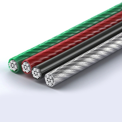 سعر جيد كابل طائرات من الصلب الكربوني المجلفن والمطلي بالـ PVC 7x7 / 7x19 للاستخدام في المشاريع الكبيرة متصل